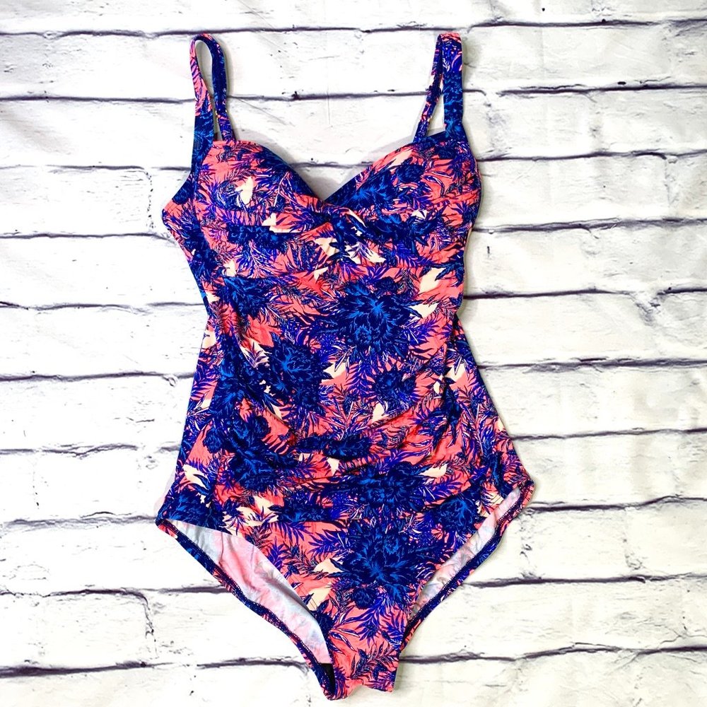 Emerald Bay Blue & Pink Ruched One Piece Swim Suit